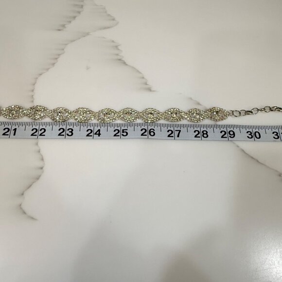 Rhinestone Womens Belt Sparkly Silver Crystal Diamond Look Wedding Bridal Formal - Picture 10 of 11